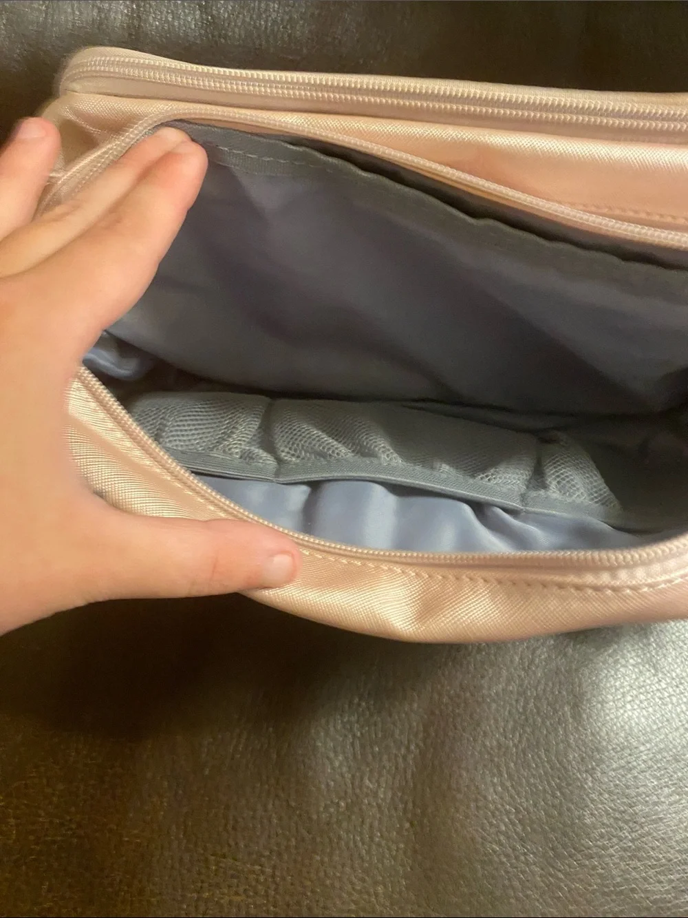 Classic Lightweight Pink Cosmetic Pouch with Gold Trim